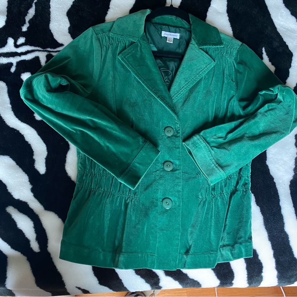 Joan Rivers Small Emerald Green Stretch Velvet Corset Blazer Jacket Y2K 90s VTG